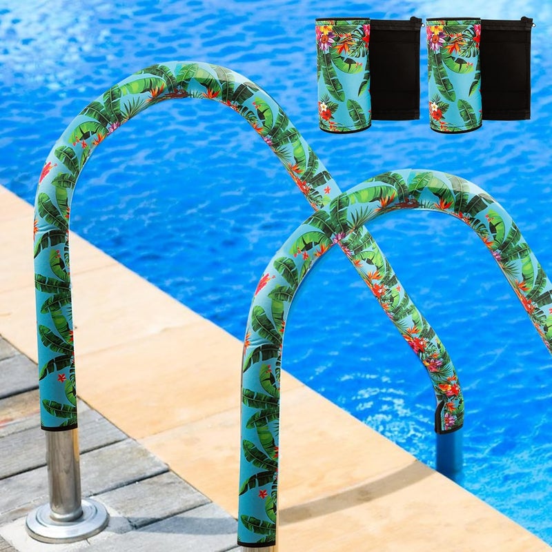 TUYUU 2 Pack Pool Handrail Covers,Summer Palm Tree Leaves Pool Railing Covers with Zipper,Slip Resistant Pool Handle Rail Cover,Pool Handle Sleeve Protector.Sleeve Handle for Swimming Inground (Green, 6ft) - Image 1